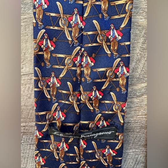Vintage Salvatore Ferragamo Navy Blue Airplane Pilot
Aviator Silk Tie - Picture 11 of 11